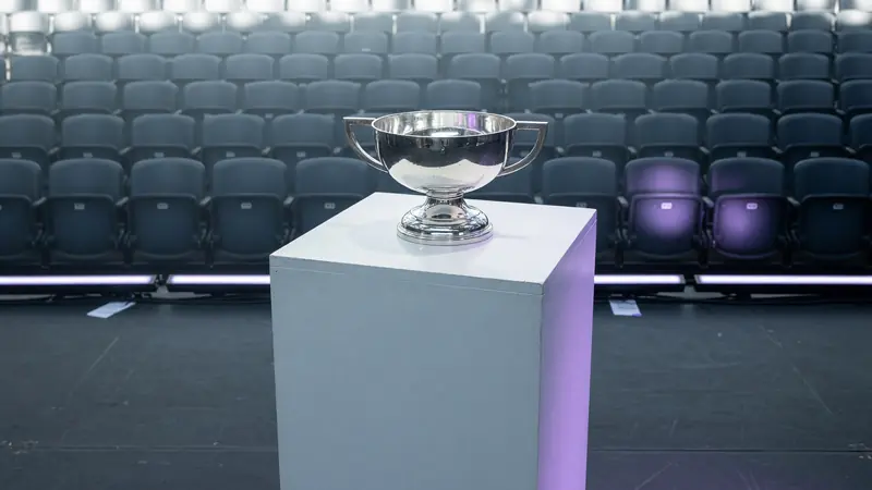 Minimal trophy on stage pedestal
