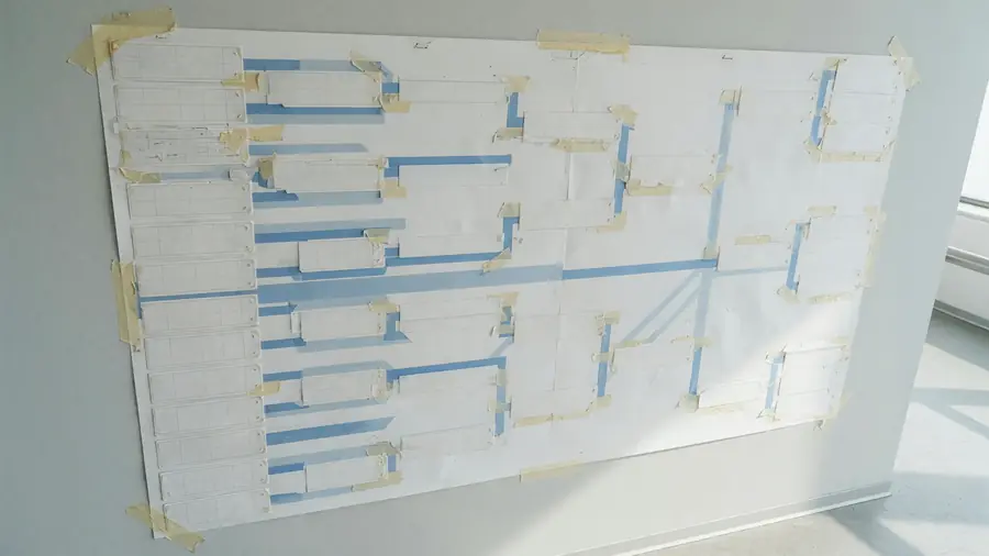 Printed bracket board with abstract tiles